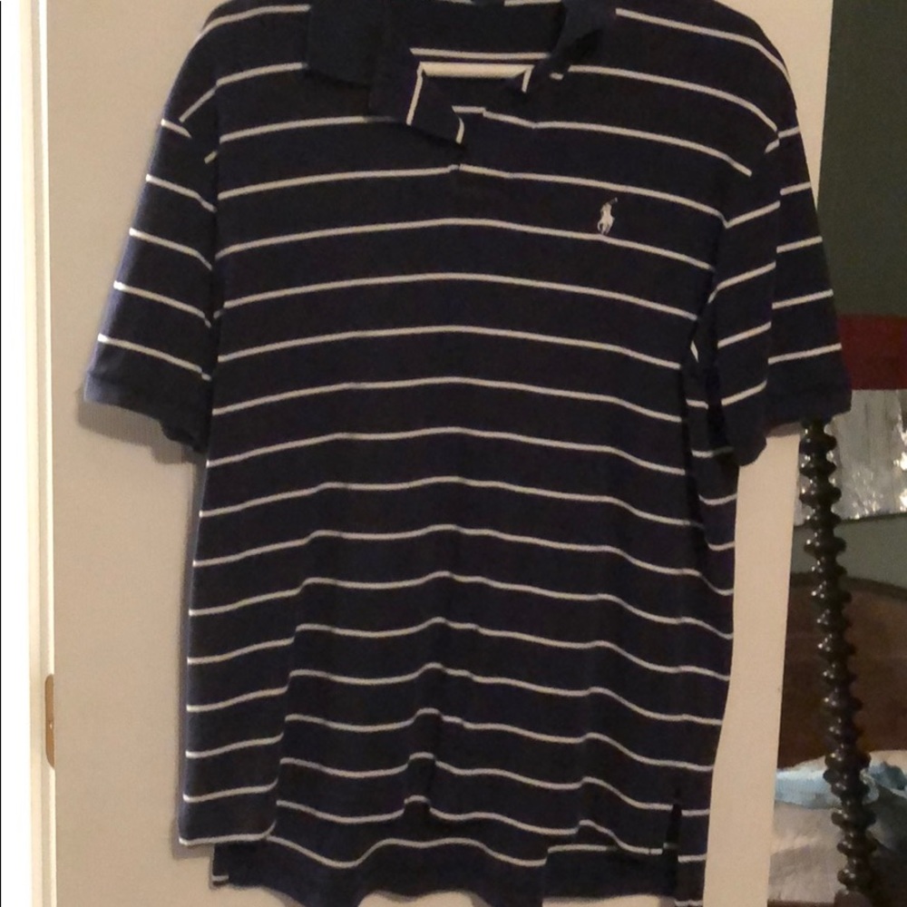 Men’s Large polo-navy blue/white striped